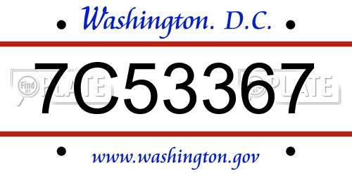 7C53367 District Of Columbia License Plate
