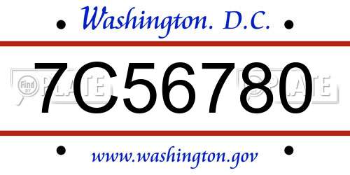 7C56780 District Of Columbia License Plate