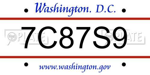 7C87S9 District Of Columbia License Plate