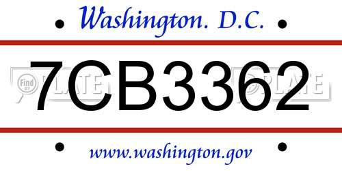 7CB3362 District Of Columbia License Plate