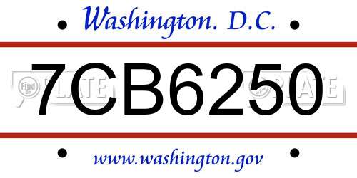 7CB6250 District Of Columbia License Plate