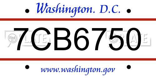 7CB6750 District Of Columbia License Plate