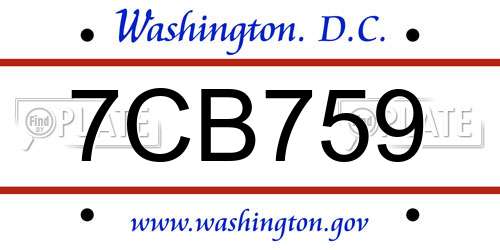 7CB759 District Of Columbia License Plate