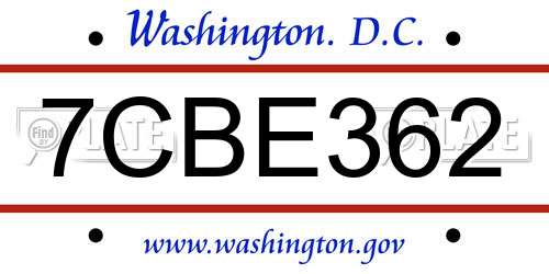 7CBE362 District Of Columbia License Plate