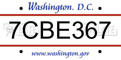 7CBE367 District Of Columbia License Plate