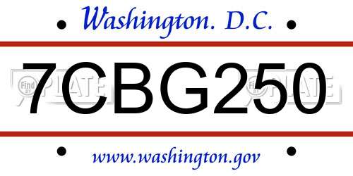 7CBG250 District Of Columbia License Plate