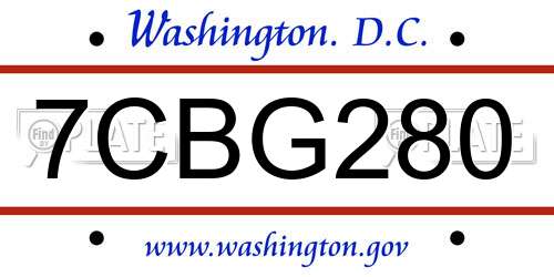 7CBG280 District Of Columbia License Plate