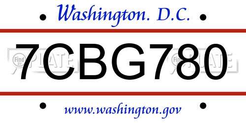 7CBG780 District Of Columbia License Plate