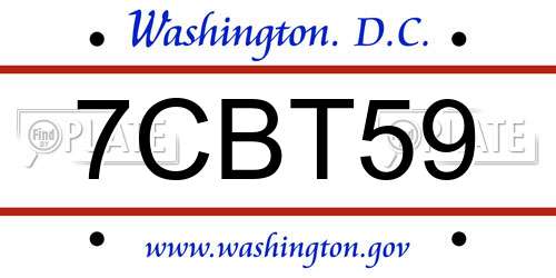 7CBT59 District Of Columbia License Plate