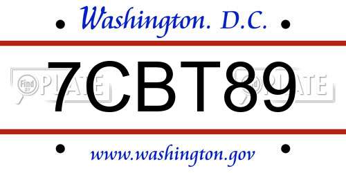 7CBT89 District Of Columbia License Plate