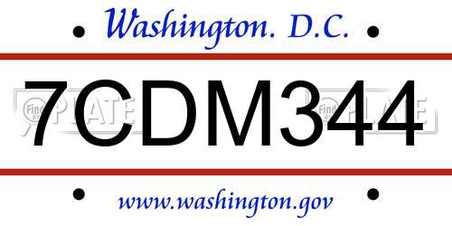 7CDM344 District Of Columbia License Plate