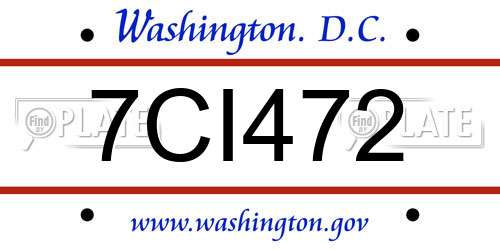 7CI472 District Of Columbia License Plate