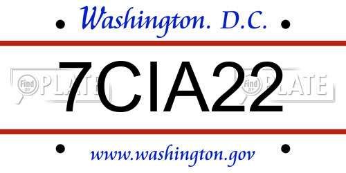 7CIA22 District Of Columbia License Plate