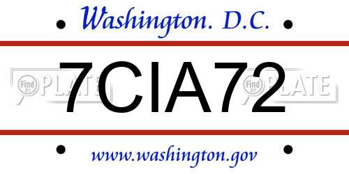 7CIA72 District Of Columbia License Plate