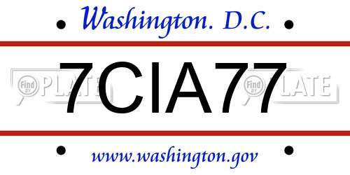 7CIA77 District Of Columbia License Plate