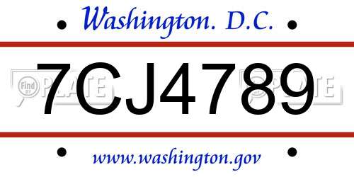 7CJ4789 District Of Columbia License Plate