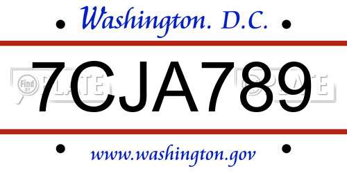 7CJA789 District Of Columbia License Plate