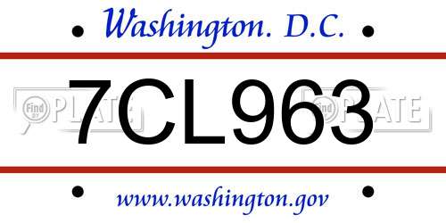 7CL963 District Of Columbia License Plate