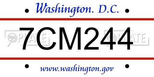 7CM244 District Of Columbia License Plate
