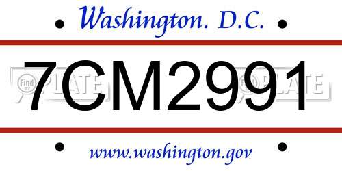 7CM2991 District Of Columbia License Plate