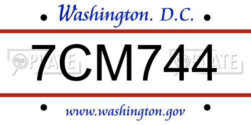 7CM744 District Of Columbia License Plate