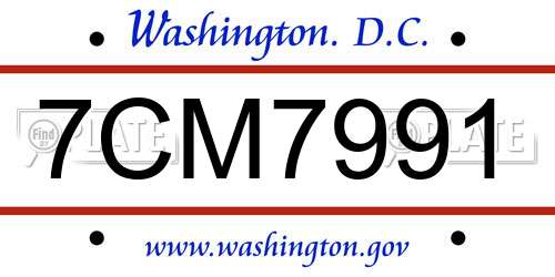 7CM7991 District Of Columbia License Plate