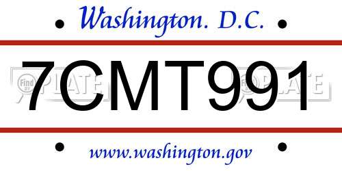 7CMT991 District Of Columbia License Plate