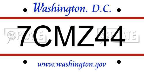 7CMZ44 District Of Columbia License Plate