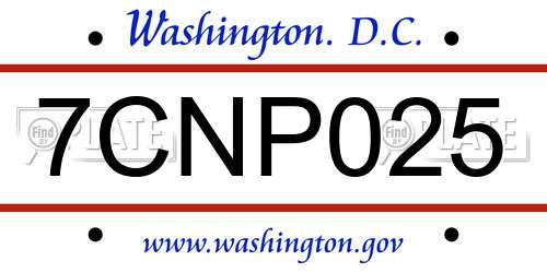 7CNP025 District Of Columbia License Plate