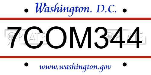 7COM344 District Of Columbia License Plate