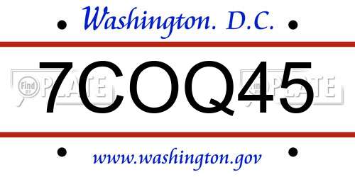 7COQ45 District Of Columbia License Plate