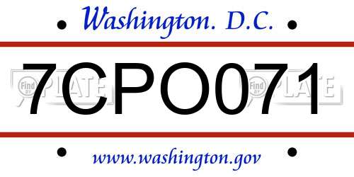 7CPO071 District Of Columbia License Plate