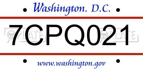7CPQ021 District Of Columbia License Plate