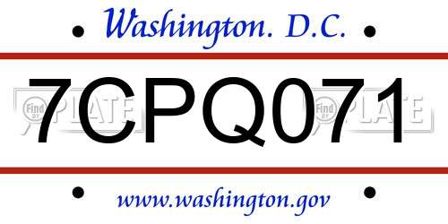 7CPQ071 District Of Columbia License Plate