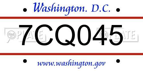 7CQ045 District Of Columbia License Plate