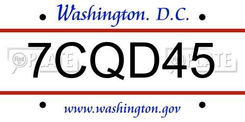 7CQD45 District Of Columbia License Plate
