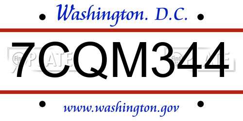 7CQM344 District Of Columbia License Plate