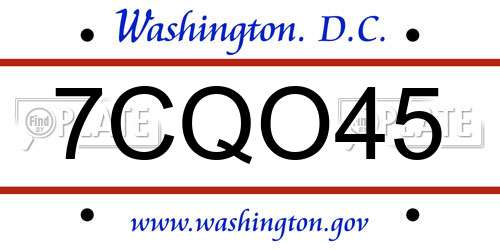 7CQO45 District Of Columbia License Plate