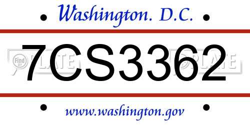 7CS3362 District Of Columbia License Plate