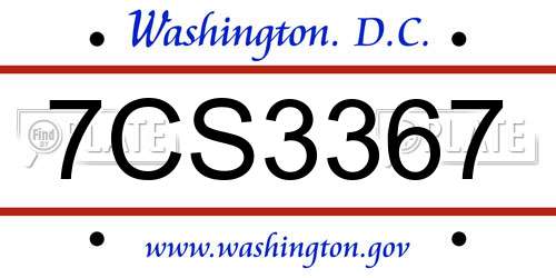 7CS3367 District Of Columbia License Plate