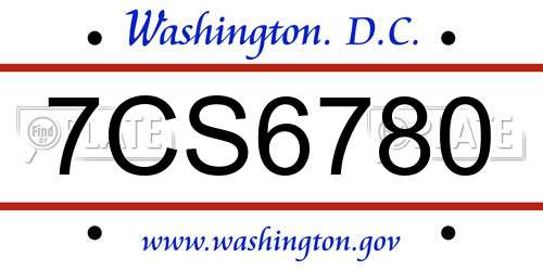 7CS6780 District Of Columbia License Plate