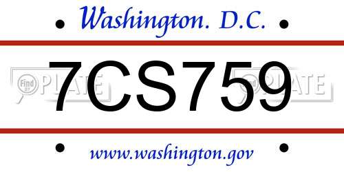 7CS759 District Of Columbia License Plate
