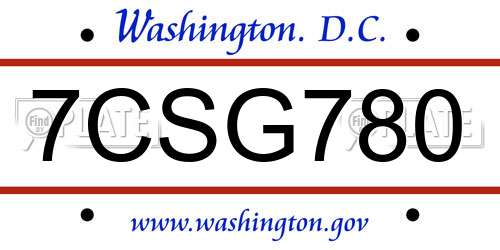 7CSG780 District Of Columbia License Plate