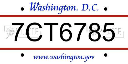 7CT6785 District Of Columbia License Plate
