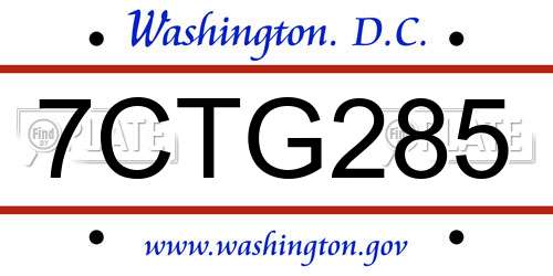 7CTG285 District Of Columbia License Plate