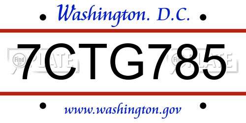7CTG785 District Of Columbia License Plate
