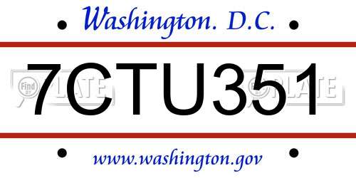 7CTU351 District Of Columbia License Plate