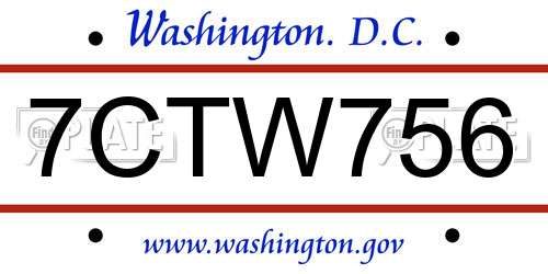 7CTW756 District Of Columbia License Plate