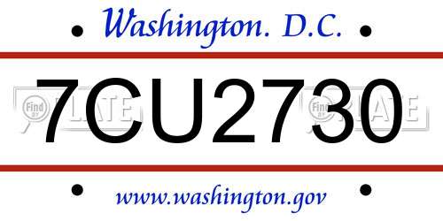 7CU2730 District Of Columbia License Plate