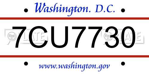 7CU7730 District Of Columbia License Plate